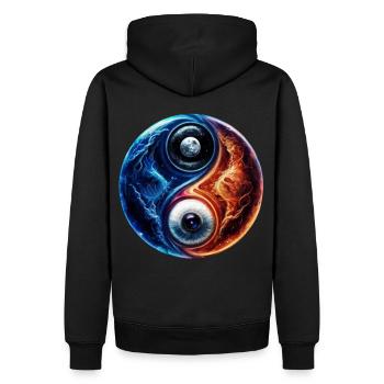 Yin Yang Wasserfeuer - Männer Premium Bio Hoodie - Schwarz - Hinten - Nico (187cm)