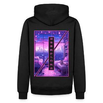 Cyber Night City Japanese Vaporwave Dreamy Aesthet - Männer Premium Bio Hoodie - Schwarz - Hinten - Nico (187cm)