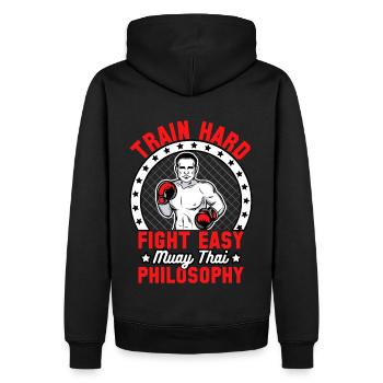 Trainieren Sie hart, kämpfen Sie einfach, Muay Thai Philosophie - Männer Premium Bio Hoodie - Schwarz - Hinten - Nico (187cm)