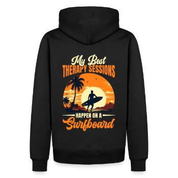My Best Therapy On A Surfboard Retro Sunset Surfer - Männer Premium Bio Hoodie - Schwarz - Hinten - Nico (187cm)