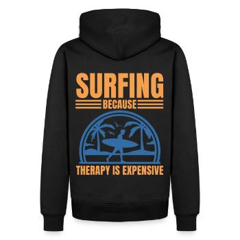 Surfing Because Therapy Is Expensive Funny Surfer - Männer Premium Bio Hoodie - Schwarz - Hinten - Nico (187cm)
