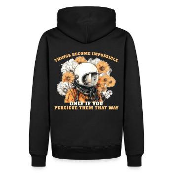 Positive Mindset Quote Floral Astronaut Aesthetic - Männer Premium Bio Hoodie - Schwarz - Hinten - Nico (187cm)