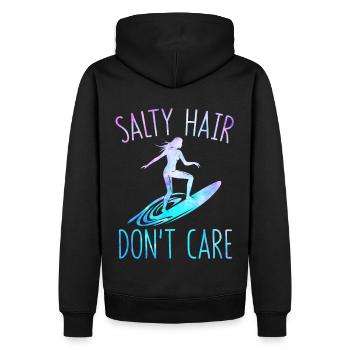 Salty Hair, Don't Care Funny Surfer Girl Surfboard - Männer Premium Bio Hoodie - Schwarz - Hinten - Nico (187cm)