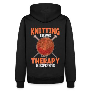 Knitting Therapy Is Expensive Sarcastic Crochet Kn - Männer Premium Bio Hoodie - Schwarz - Hinten - Nico (187cm)