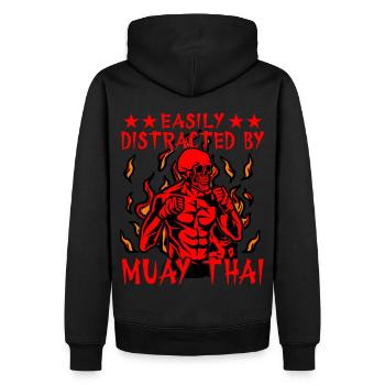 Facilement distrait par le Muay Thai - Sweat à capuche Premium bio Homme - noir - Dos - Nico (187cm)