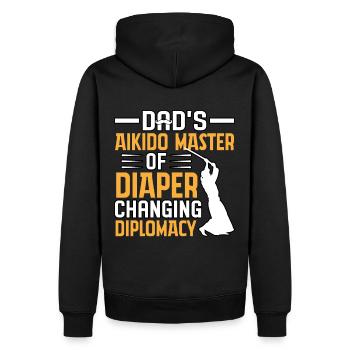 Papas Aikido-Meister der Windelwechsel-Diplomatie - Männer Premium Bio Hoodie - Schwarz - Hinten - Nico (187cm)