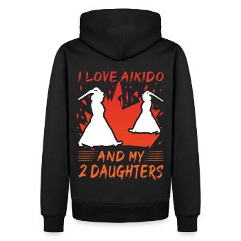 Ich liebe Aikido und meine 2 Töchter - Männer Premium Bio Hoodie - Schwarz - Hinten - Nico (187cm)