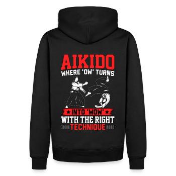 Aikido, wo mit dem Richtigen aus dem Au ein Wow wird - Männer Premium Bio Hoodie - Schwarz - Hinten - Nico (187cm)