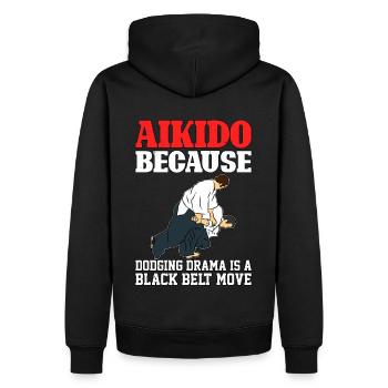 Aïkido parce que l’esquive du drame est un mouvement de ceinture noire - Sweat à capuche Premium bio Homme - noir - Dos - Nico (187cm)