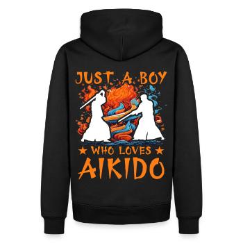 Just a Boy who loves Aikido - Men’s Premium Organic Hoodie - black - Back - Nico (187cm)