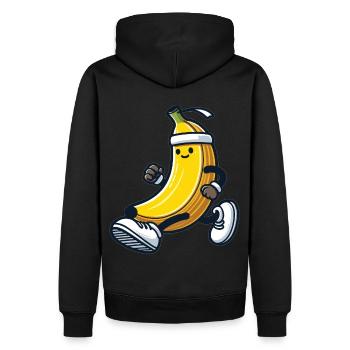 Jogging Banane: Sportliche Frucht - Männer Premium Bio Hoodie - Schwarz - Hinten - Nico (187cm)