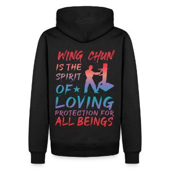 Wing Chun ist der Geist des liebevollen Schutzes - Männer Premium Bio Hoodie - Schwarz - Hinten - Nico (187cm)