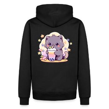 Kawaii Neko Cat Boba Cute Cat Drinking Bubble Tea - Männer Premium Bio Hoodie - Schwarz - Hinten - Nico (187cm)