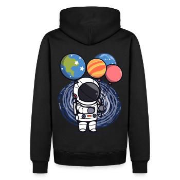Cute Astronaut With Planet Balloons Galaxy Astrono - Männer Premium Bio Hoodie - Schwarz - Hinten - Nico (187cm)