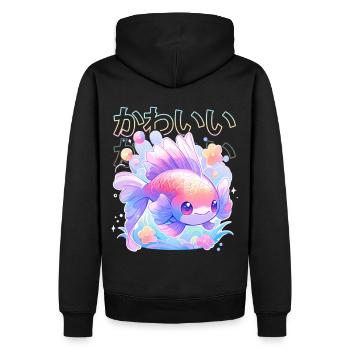 Cute Anime Fish Japanese Kanji Kawaii Aesthetic - Männer Premium Bio Hoodie - Schwarz - Hinten - Nico (187cm)
