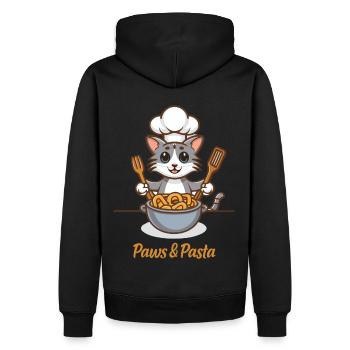 Paws and Pasta Lustige Katzen Tier Sprüche - Männer Premium Bio Hoodie - Schwarz - Hinten - Nico (187cm)
