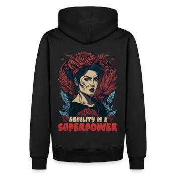 Gleichheit ist eine Superkraft - Männer Premium Bio Hoodie - Schwarz - Hinten - Nico (187cm)