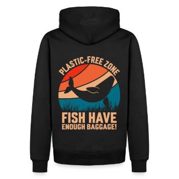 Zone sans plastique : les poissons ont assez de bagages - Sweat à capuche Premium bio Homme - noir - Dos - Nico (187cm)