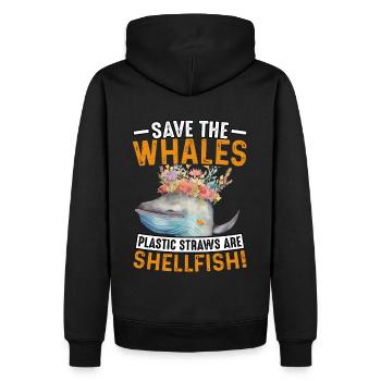 Rettet die Wale: Plastikstrohhalme sind Schalentiere - Männer Premium Bio Hoodie - Schwarz - Hinten - Nico (187cm)