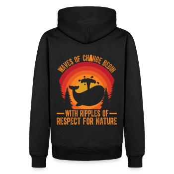 Waves of Change begin with ripples of respect for - Men’s Premium Organic Hoodie - black - Back - Nico (187cm)