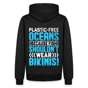 Plastikfreie Ozeane, weil Fische nicht tragen sollten - Männer Premium Bio Hoodie - Schwarz - Hinten - Nico (187cm)
