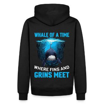 Wal einer Zeit, in der sich Flossen und Grinsen treffen - Männer Premium Bio Hoodie - Schwarz - Hinten - Nico (187cm)
