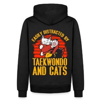 Facilement distrait par le taekwondo et les chats - Sweat à capuche Premium bio Homme - noir - Dos - Nico (187cm)