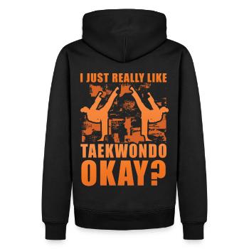 J’aime vraiment le taekwondo, d’accord ? - Sweat à capuche Premium bio Homme - noir - Dos - Nico (187cm)