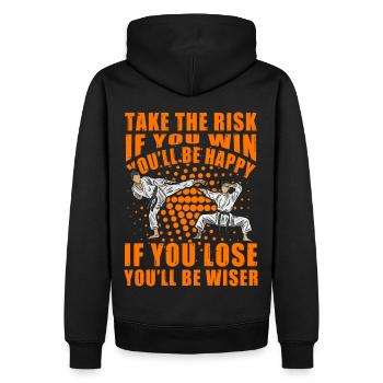 Take the risk if you win you'll be happy if you - Men’s Premium Organic Hoodie - black - Back - Nico (187cm)