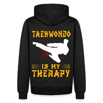 Le taekwondo est ma thérapie - Sweat à capuche Premium bio Homme - noir - Dos - Nico (187cm)
