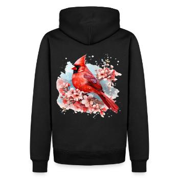 Watercolor Red Cardinal Floral Birdwatching Vintag - Männer Premium Bio Hoodie - Schwarz - Hinten - Nico (187cm)