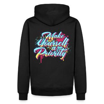 Make Yourself A Priority Inspirational Quote Graff - Männer Premium Bio Hoodie - Schwarz - Hinten - Nico (187cm)