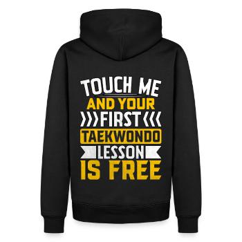 Touchez-moi et votre première leçon de taekwondo est gratuite - Sweat à capuche Premium bio Homme - noir - Dos - Nico (187cm)