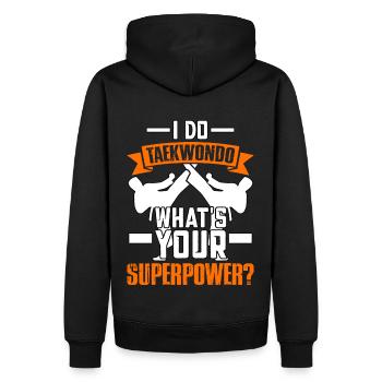 Je fais du taekwondo, quel est ton superpouvoir ? - Sweat à capuche Premium bio Homme - noir - Dos - Nico (187cm)