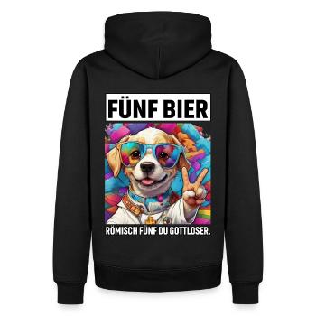 Lustiger Hund Fünf Bier Römisch Fünf du Gottloser - Männer Premium Bio Hoodie - Schwarz - Hinten - Nico (187cm)