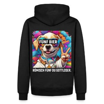 Fünf Bier Römisch Fünf du Gottloser Lustiger Hund - Männer Premium Bio Hoodie - Schwarz - Hinten - Nico (187cm)