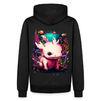 Axolotl - Männer Premium Bio Hoodie - Schwarz - Hinten - Nico (187cm)