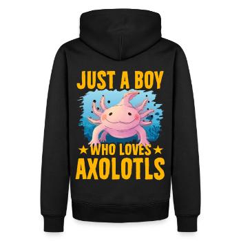 Nur ein Junge, der Axolotl liebt - Männer Premium Bio Hoodie - Schwarz - Hinten - Nico (187cm)