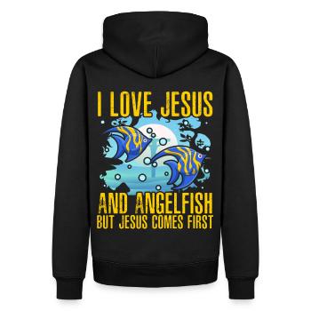 Ich liebe Jesus und den Kaiserfisch, aber Jesus steht an erster Stelle - Männer Premium Bio Hoodie - Schwarz - Hinten - Nico (187cm)