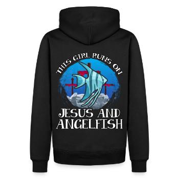 Dieses Mädchen läuft auf Jesus und Kaiserfisch - Männer Premium Bio Hoodie - Schwarz - Hinten - Nico (187cm)