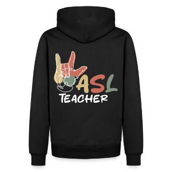 ASL Sign Language Teacher Retro Fingerspelling - Männer Premium Bio Hoodie - Schwarz - Hinten - Nico (187cm)