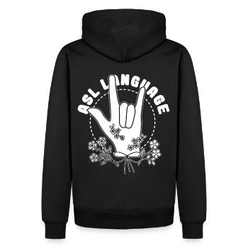 ASL I Love You Sign Language Floral Fingerspelling - Männer Premium Bio Hoodie - Schwarz - Hinten - Nico (187cm)