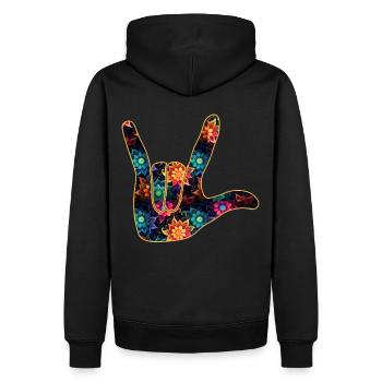 Floral I Love You Sign Language Fingerspelling - Männer Premium Bio Hoodie - Schwarz - Hinten - Nico (187cm)