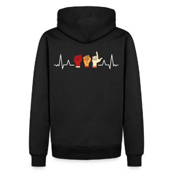 Retro ASL Sign Language Funny Heartbeat - Männer Premium Bio Hoodie - Schwarz - Hinten - Nico (187cm)