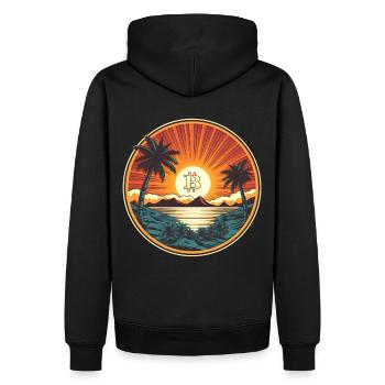 Retro Beach Sunset Funny Crypto Blockchain - Männer Premium Bio Hoodie - Schwarz - Hinten - Nico (187cm)