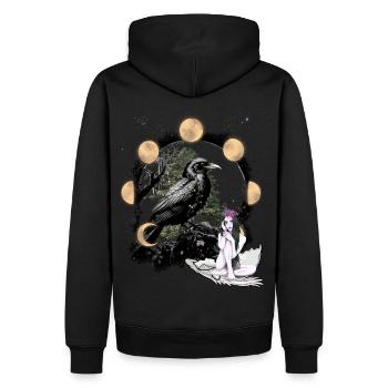 Rabe Mädchen Fantasy Dark Mond Natur Okkult - Männer Premium Bio Hoodie - Schwarz - Hinten - Nico (187cm)