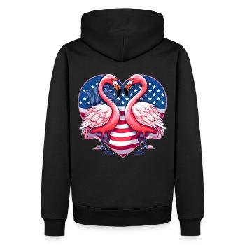 Cute Flamingo Heart Patriotic Animal American US F - Männer Premium Bio Hoodie - Schwarz - Hinten - Nico (187cm)
