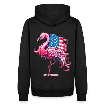 Cute Pink Flamingo US Flag Patriotic Animal - Männer Premium Bio Hoodie - Schwarz - Hinten - Nico (187cm)