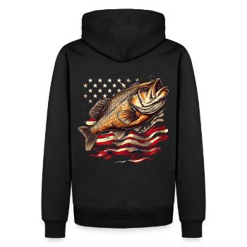 Patriotic Fishing American Flag Fish Bass - Männer Premium Bio Hoodie - Schwarz - Hinten - Nico (187cm)