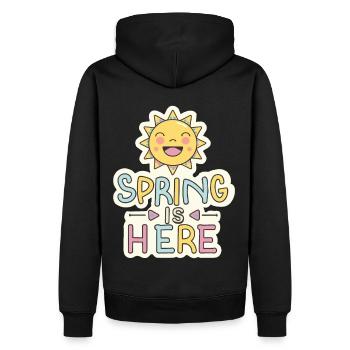 Frühling Spring is here Sonne Blumen - Männer Premium Bio Hoodie - Schwarz - Hinten - Nico (187cm)